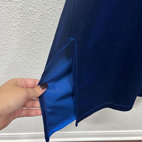 Vintage California Miss Blue Crushed Velvet‎ Sleeveless Midi Dress Size Small - Picture 6 of 13